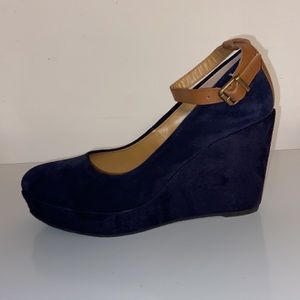 Browns Wedge Sandal Suede Navy